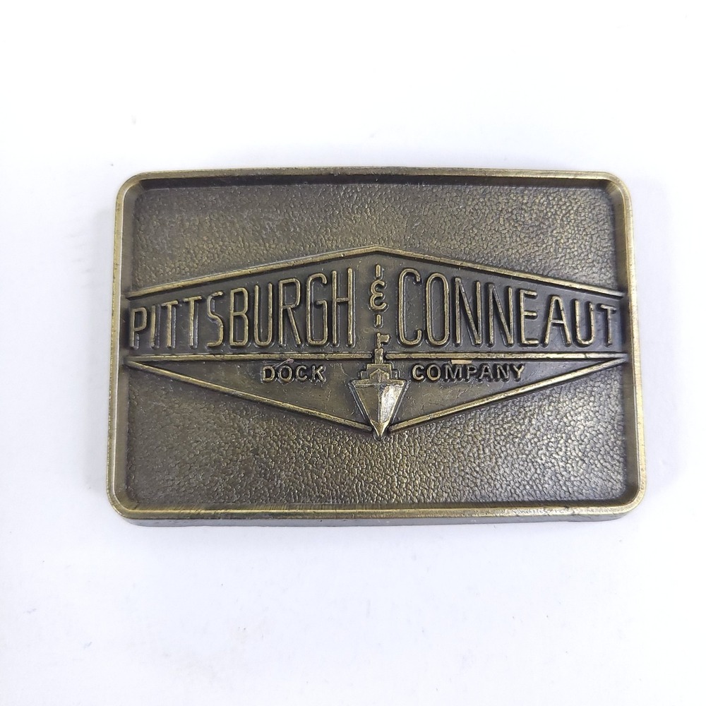 Vintage Pittsburg & Conneaut Dock Company Brass Belt Buckle 3x2 inches